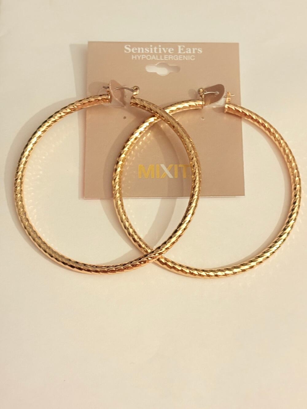 New MIXIT Gold Tone Huge Runway Hoop Earrings